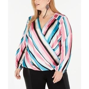 INC International Concepts Striped Rainbow Blouse, Size 3X, Colorful Stripes